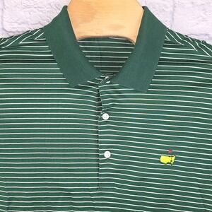 Augusta National Masters Men Green White Striped Pima Cotton Golf Polo Large